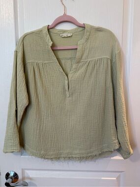 Light Sage Green Gauze Tunic Blouse - Relaxed Pullover